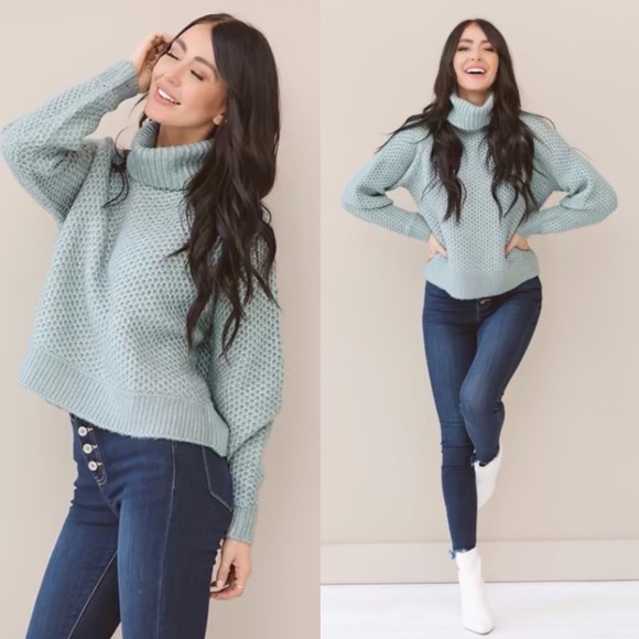 Sweaters - Melange Turtleneck Waffle Sweater